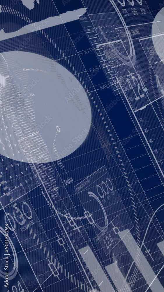 Poster animation of data processing on blue background