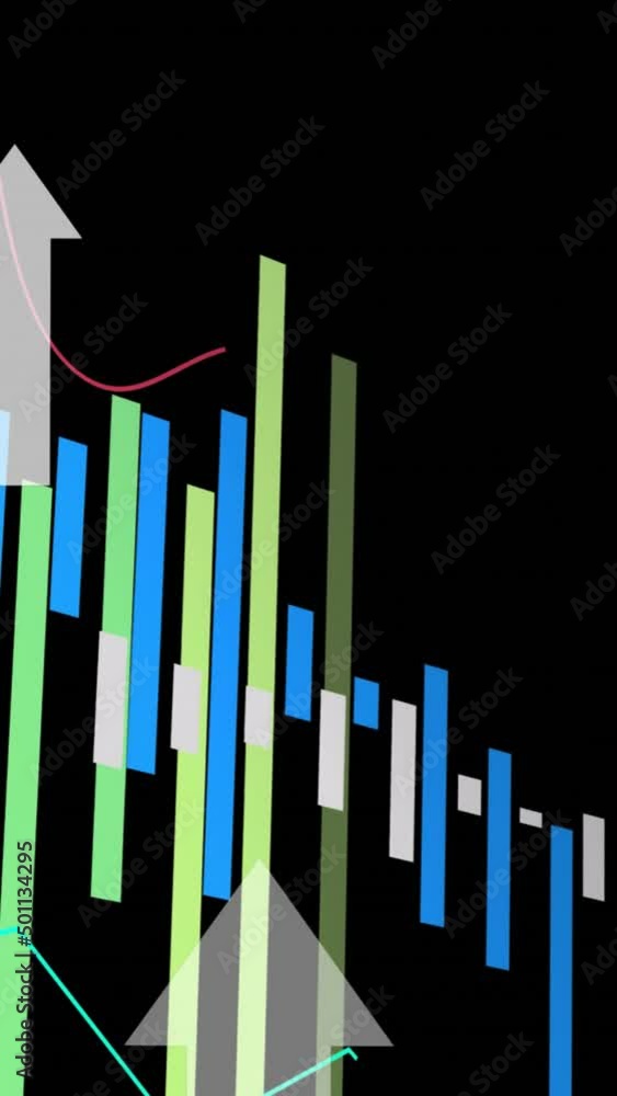 Poster animation of data processing and arrows on black background