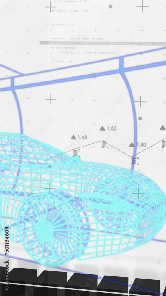 Poster animation of statistics processing over 3d car model