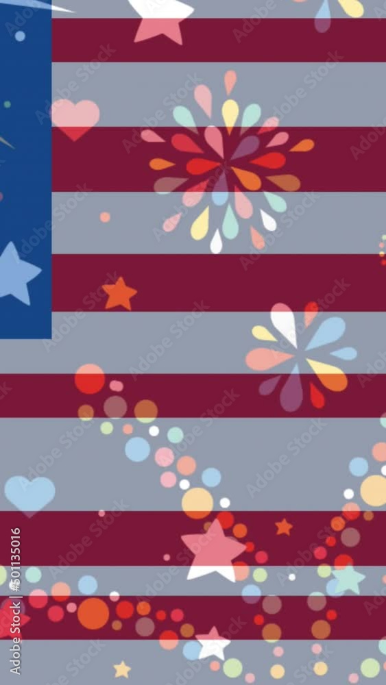 Poster animation of american flag and fireworks with statistics processing