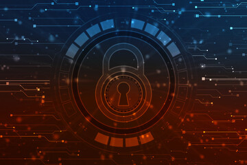 Digital Padlock on abstract technology background, Technology security concept. Modern safety digital background. Protection system, Cyber Security and safety information, personal data concept