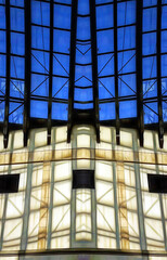 architectural roof detail black steel with blue sky beyond