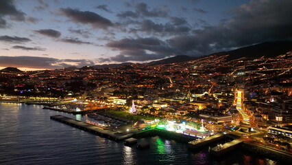 Fototapeta na wymiar Top view of Funchal town on Madeira. City bay on the island.