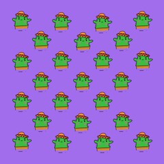 Black Glue Cactus green cartoon cute pattern pastel background Suitable for making shirts