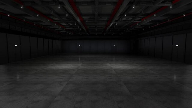 Motion Empty hall exhibition.The backdrop for exhibition stands, booth,trade show.Convention for meeting.Interior room for entertainment,event,sports.Indoor for Factory,warehouse,showroom.3d render.