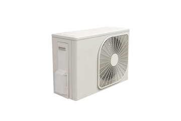 Obraz premium Condensing unit of air conditioning system. Condensing unit for installed on wall. Isolated on white with clipping path.