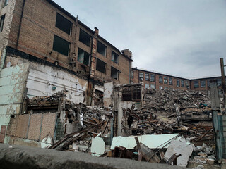 Ruins of oldindustrial building or factory after demolition