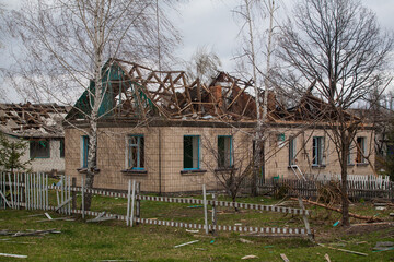Destroyed Ukrainian house after Russian bomb