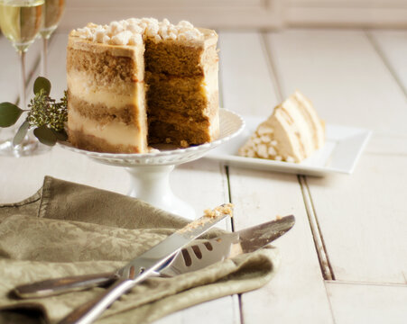 Dulce de Leche Cake with Dulce de Leche Frosting and Milk Crumbs.