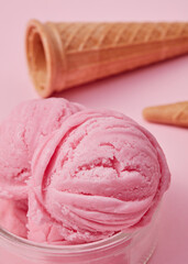 Pink scoops of ice cream