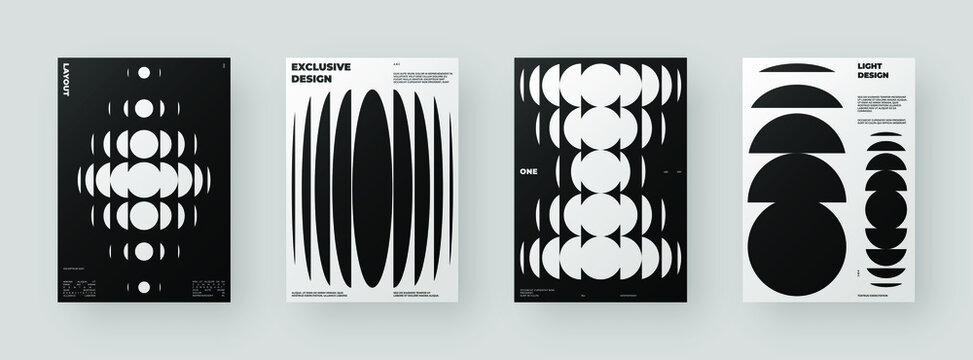 Abstract Posters Design kit. Vertical A4 format. Modern placard collection. Refraction and Distortion Glass Effect. Minimal vector illustration.