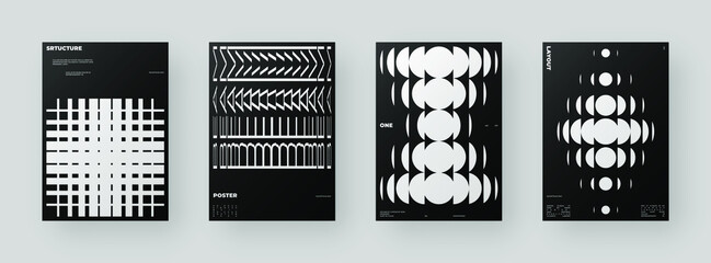 Abstract Posters Design kit. Vertical A4 format. Modern placard collection. Refraction and Distortion Glass Effect. Minimal vector illustration.