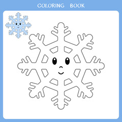 Simple educational game for kids. Vector illustration of cute snowflake for coloring book