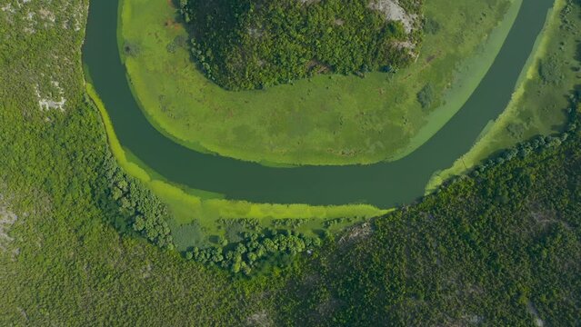 Aerial view of river of Crnojevica in the mountains of Montenegro