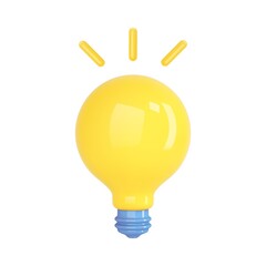 3d render light bulb isolated. Idea lamp icon. Solution, business, strategy, electric, and creative idea concept. Vector cartoon illustration