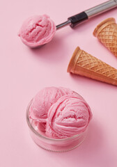 Pink scoops of ice cream