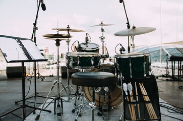 Fototapeta na wymiar concert drum set on stage
