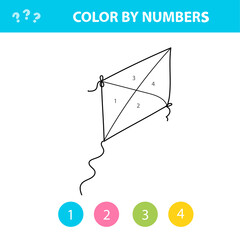 Color by number - Kite. Game for children, education game for children. Color by number, black and white illustration