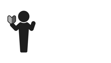 初心者マークを持ってガッツポーズをしている人のアイコン - ビギナー・サポートのイメージ素材
