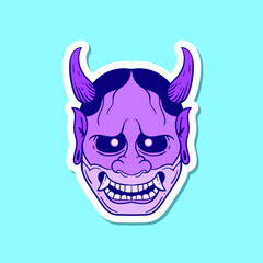 Obraz premium hand drawn purple devil face vintage doodle illustration for tattoo stickers poster etc