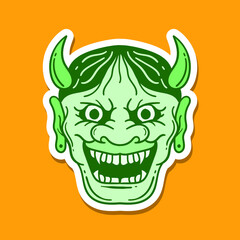 hand drawn green devil face vintage doodle illustration for tattoo stickers poster etc