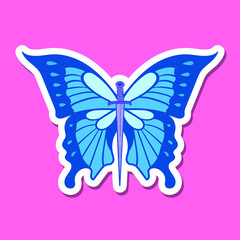 hand drawn blue butterfly vintage doodle illustration for tattoo stickers poster etc