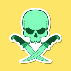 hand drawn skull with cross knife doodle illustration for tattoo stickers poster etc