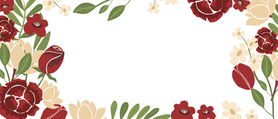 Abstract art, botanical floral background with space for text, banner, vector. Fashion, trend illustration for design