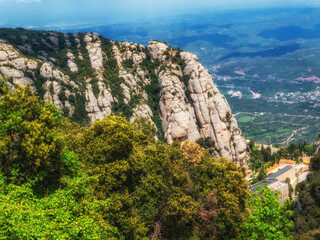 scenic mountain view to the famous Montserrat Monastery