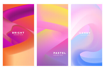 Gradient modern vector template set for design concepts, web, smartphone screen, presentations, banners, posters and prints. Abstract pastel fluid shapes vector trendy liquid colors backgrounds