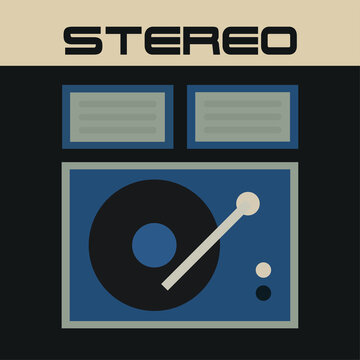 Retro Style Banner Design Of A Vintage Stereo System, Vinyl Record Player, Simple Minimalist Flat Illustration, Music Application Icon