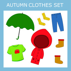 children's autumn  clothes for a boy on a white background. Collection of cold weather clothes for boys vector illustration