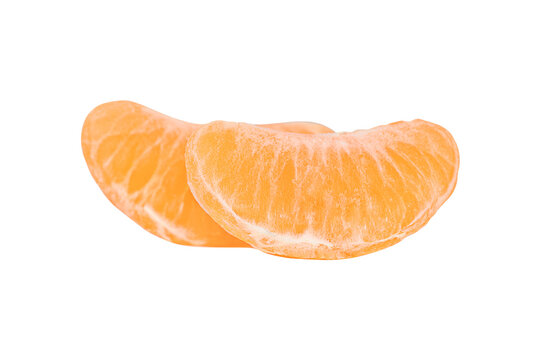 Two wedges of mandarin isolated on the white background	