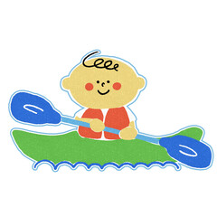 カヤックをする子供の手描きイラスト素材