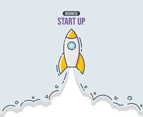 launching a rocket into space with a business start-up concept. vector illustration. flat design start up. can be used for business purposes, banners, backgrounds, and wallpapers.
