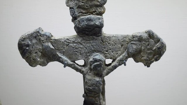 An antique relic depicting Jesus Christ on the cross from the medieval period