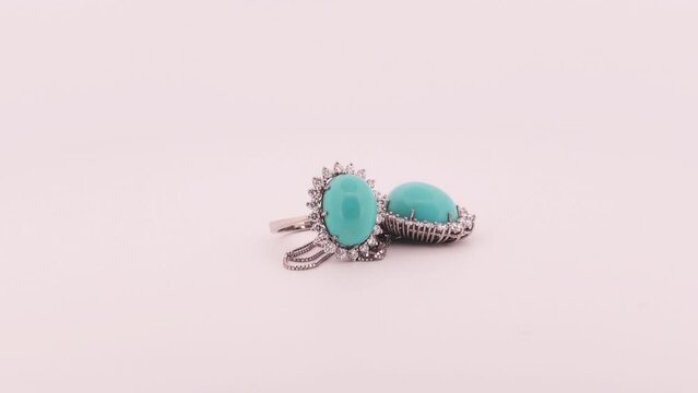 Old jewelry set with turquoise gemstones