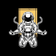 Astronaut space planet Illustration premium Vector