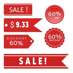 a collection of discount labels, red special offer stickers.