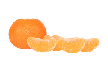 A whole and sliced clementine on the white background	