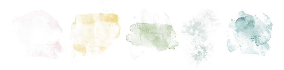 Watercolor set of abstract colourful stains. Splashing hand drawn vector traced painting