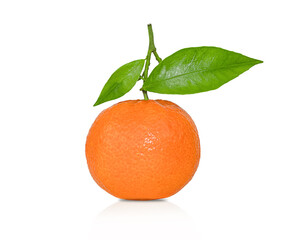 Tangerine or clementine with green leaf isolated on the white background.