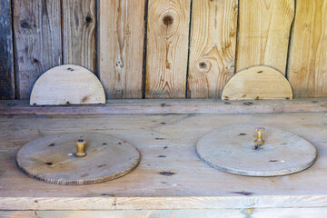 Old outhouse for two with wooden lid