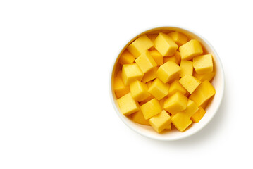 Bowl of fresh sliced ripe mango fruit cubes