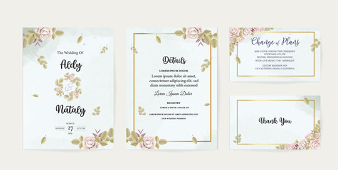 Fototapeta na wymiar WATER COLOR Wedding invitation and menu template