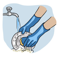 Washing dishes illustration