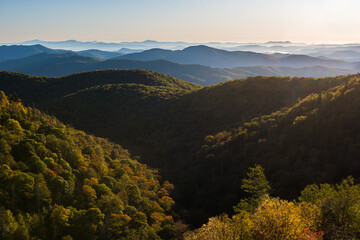 Scenic autumn landscape, Morning light, Blue Ridge Mountains, North Carolina