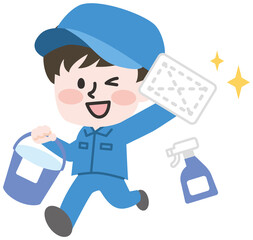 雑巾をもつ清掃作業員 