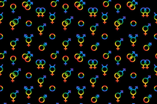 Gender symbol seamless pattern on black background