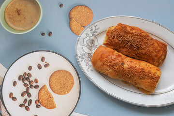 Minced meat in savoury pastry. Bourek with minced meat